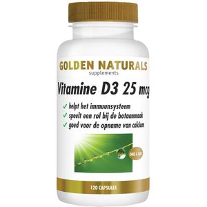 Golden Naturals - Vitamine D3 - 25mcg - 120 Softgels