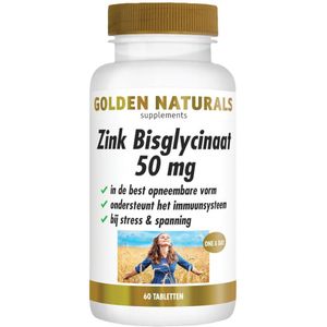 Golden Naturals - Zink Bisglycinaat - Vegan - 50 mg - 60 Tabletten