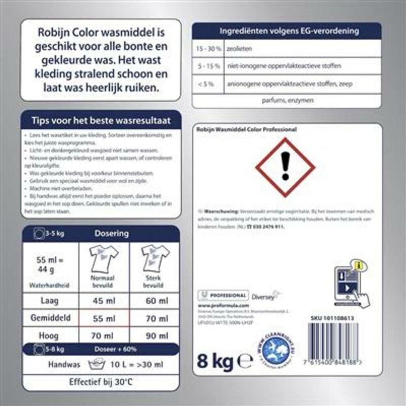 Robijn - Professional - Wasmiddel Poeder - Gekleurde Was - 8 kg - 180 Wasbeurten