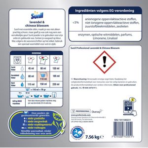 Sunil - Pro Formula - Wasmiddel Poeder - Lavendel & Chinese Bloesem - 108 Wasbeurten - 7,56 kg