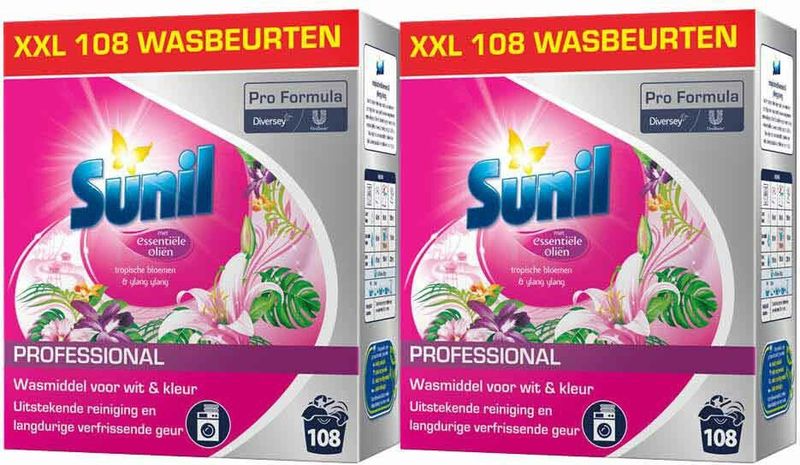 Sunil - Pro Formula - Wasmiddel Poeder - Tropische Bloemen & Ylang Ylang - 108 Wasbeurten - 7,56 kg