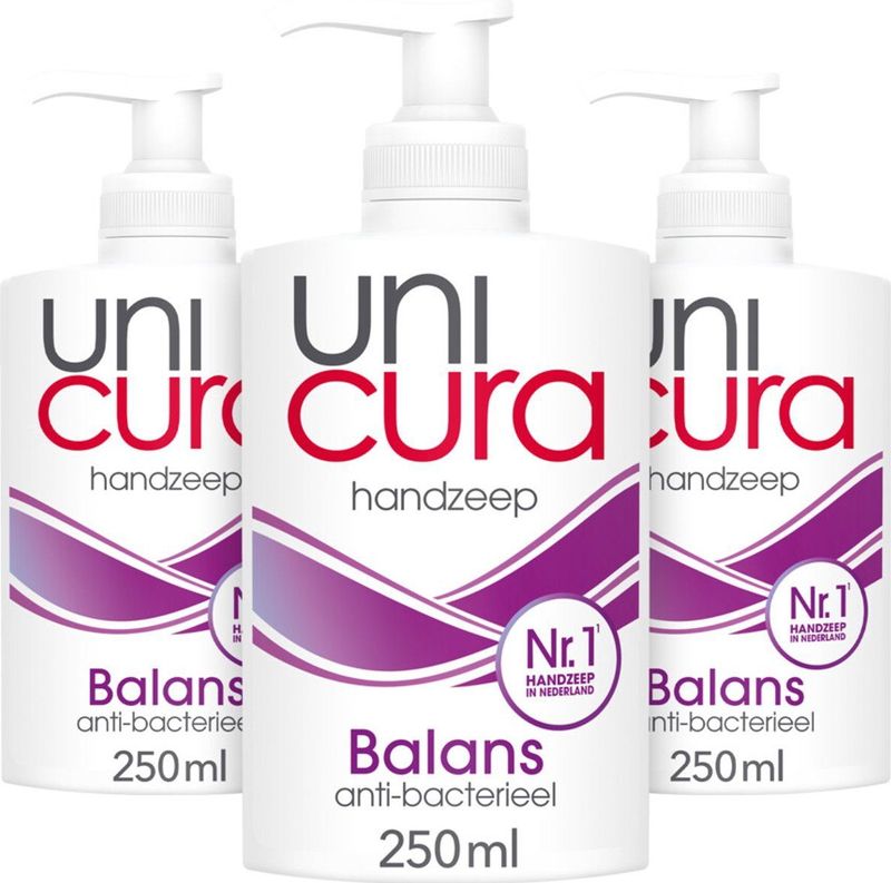 Unicura - Vloeibare Handzeep - Antibacterieel - Balans - 250 ml - 3x