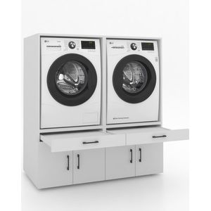 BDW Waschmaschinenschrank Für Waschmaschine & Wäschetrockner Pola Twin 180x64x64 Cm, Badezimmerschrank Hoch, Badezimmer Moebel, Trockner, Eiche Artisan 4917743164
