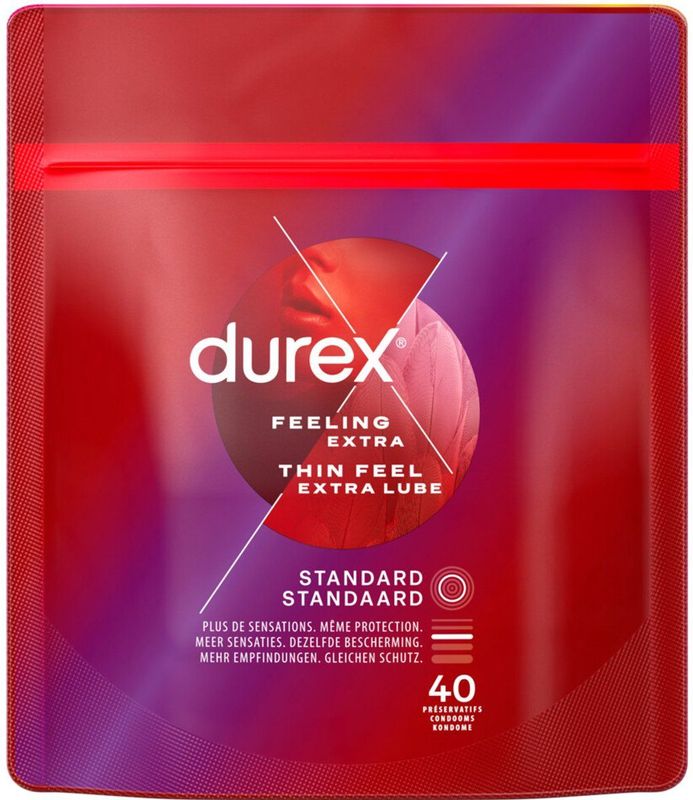 Durex Condooms Thin Feel met Extra Glijmiddel - 2 x 40 stuks - Voordeelverpakking