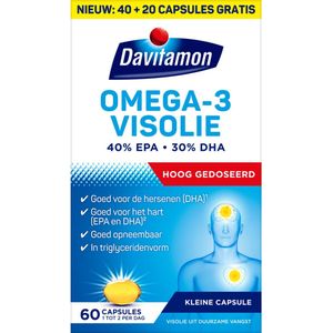 Davitamon - Omega-3 Visolie - 60 Capsules - Hoog Gedoseerd - Met Vitamine E