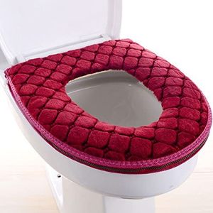 Toilet Seat Cover, Soft Toilet Seat Cushion Toilet Warmer Washable Universal Toilet Seat Cover Pads with Zipper (Red)