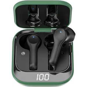 K08 draadloze Bluetooth 5.0 noise cancelling stereo binaurale oortelefoon met oplaaddoos en LED digitale display (groen)
