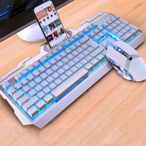 YINDIAO V2 Mechanical Feel Gaming Keyboard Mouse Set (Wit IJsblauw licht)