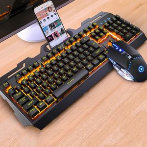 YINDIAO V2 Mechanical Feel Gaming Toetsenbord Muis Set (Zwart Oranje Geel Licht)