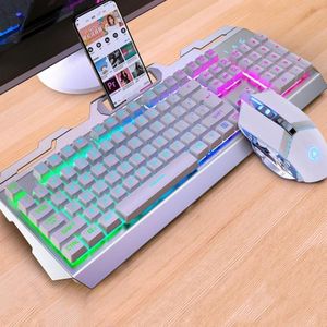 YINDIAO V2 Mechanical Feel Gaming Toetsenbord Muis Set (Wit Regenboog Licht)