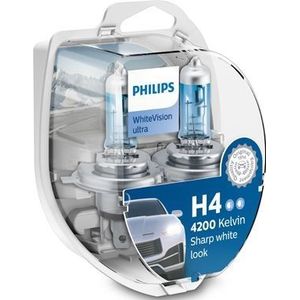 Lamp Halogeen PHILIPS H4 WhiteVision Ultra 12V/60/55W, 2 Stuk