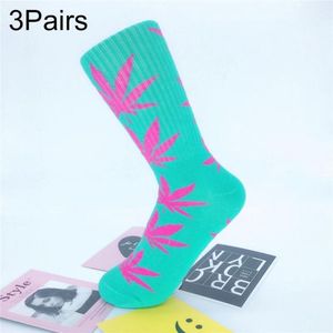 3 Pairs High Tube Hemp Leaves Female Men Trend Wild Maple Leaf Students Cotton European and American Style Socks(Green and Rose red)