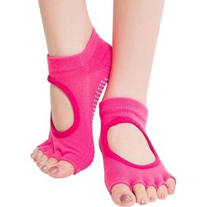 One Pair Open Toe Open Instep Anti-slip Sports Female Yoga Socks  Size: 34 - 39 (EUR)(Magenta)