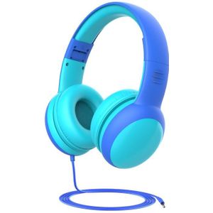 Gorsun GS-E61V Kinderen Hoofdtelefoon Bedraad Student Cat Ear Afneembare Opvouwbare Leren Hoofdtelefoon (Blauw)