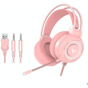 2 PCS G58 head-mounted gaming bedrade headset met microfoon  kabel lengte: ongeveer 2m  kleur: roze kleurrijke 3 5 mm versie