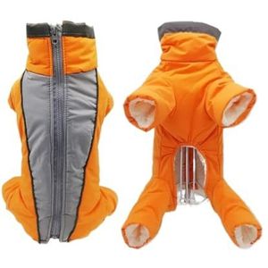 Winteroverall for honden Warme waterdichte huisdier-jumpsuit Broek Mannelijke/vrouwelijke hond Reflecterende kleine hondenkleding Puppy-donsjack (Color : Boy orange, Size : XS 8)