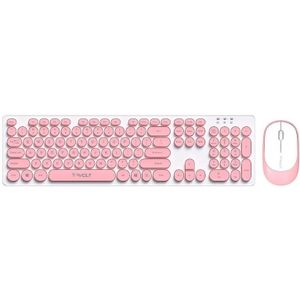 T-Wolf TF770 Mechanisch Feel Draadloos Gaming Keyboard en Muis Set (Pink)