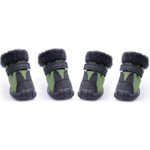 4 STUKS/Set Huisdier HerfstWinter Verdikking Katoenen Schoenen Hond Warme En Antislip Schoenen  Maat: Nr. 2(Groen)