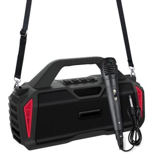 New Rixing NR-6011M Bluetooth 5.0 Portable Outdoor Karaoke Wireless Bluetooth Speaker with Microphone & Shoulder Strap(Red)