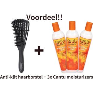 Cantu for Natural Hair Moisturizing Curl Activator Haarcreme | 355 ml | Shea Butter | Shea moisture| 3 stuks Cantu Hair Moisturizing Curl Activator Cream + 1 Anti Klit Haarborstel