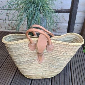 Strandtas - boodschappentas - palmblad - leer - riem