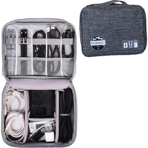Reismonkey Kabel Organiser Tas Deluxe - Travel Bag - Kabel Tas Voor Mannen/Vrouwen - Kabel Organizer - Bagage Organizer - Grijs - Reiscadeau - Cadeau voor mannen/vrouwen