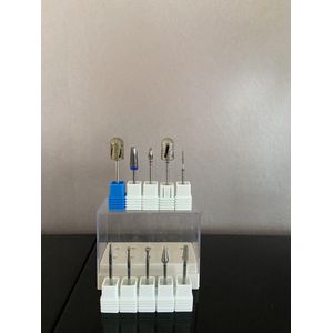 Pedicure set frezen en bitjes voor de professional - Manicure - dia twister - tornado bit - bolkop - houder - 11 delig