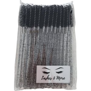 50 Stuks Zwarte glitter Make-Up Wimpers Borstels Voor Wimper Extension - Mascara Applicator Wands - Siliconen Wegwerp Mascara Borstel Make Up kwasten