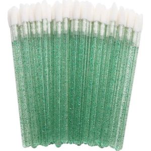 Lipgloss / Oogschaduw Borsteltjes - 50 stuks - Groen met glitter - Lipgloss applicators - brush lipstick make-up lip pluisvrij oogschaduw borsteltje