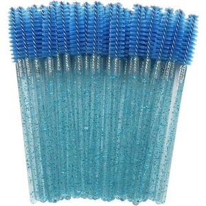 Wegwerp Wimper en Wenkbrauw Borsteltjes - Mascara Borsteltjes - Blauw glitter - 50 stuks
