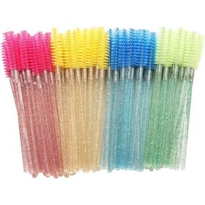 Wegwerp Wimper en Wenkbrauw Borsteltjes - Mascara Borsteltjes - Mixed colors met glitter - Zwart, Roze, Geel, Blauw, Roseo, Groen) - 6X50 stuks