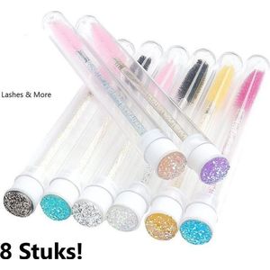 Wimperborstel in buis - 8 Stuks - 2 in 1 Wimper-mascara borstel in herbruikbare transparante buis - Houder voor wimper of mascara borstel - Lash brush in tube