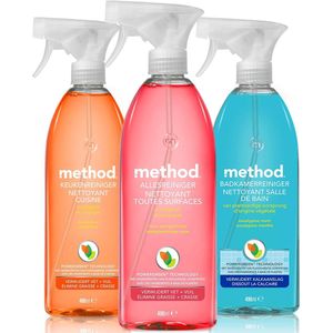 Method - Badkamer + Keuken + Allesreiniger roze pompelmoes ecologische spray 3x 490ml