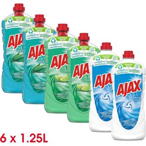 Ajax Allesreiniger Limoen 2 x 1.25L + Eucalyptus 2 x 1.25L + Fris 2 x 1.25L - Voordeelverpakking