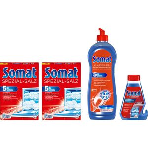 Somat Vaatwaszout 2 x 1,2kg - Glansspoelmiddel 750ml - Somat Intensieve Machinereiniger 250 ml