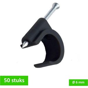 TQ4U kabelclip / spijkerclip rond - Kabel tot Ø 6 mm - Kunststof - Stalen nagel 15 mm - Zwart - 50 stuks