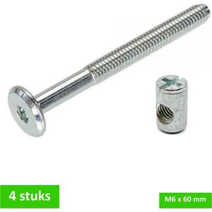 TQ4U verbindingsbout + dwarsmoer - M6 x 60 mm - Ikeabout - Verzinkt - Plaatdikte 16 mm - 4 stuks