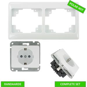 OLYMPIC complete inbouwcombinatie - 2x stopcontact met randaarde + Afdekraam - Polarwit