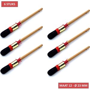 TQ4U Patentpuntkwast Alkyd - Maat 12 - Rond - Varkenshaar - Messing bus - Gewaxte steel - Voor alle verfsoorten - 6 STUKS