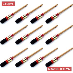 TQ4U Patentpuntkwast Alkyd - Maat 18 - Rond - Varkenshaar - Messing bus - Gewaxte steel - Voor alle verfsoorten - 12 STUKS