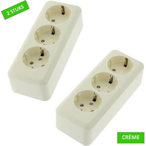 TQ4U Wandcontactdoos - 3 voudig - Opbouw - Met randaarde - Kinderbeveiliging - Crème - 2 stuks