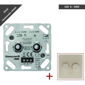 PEHA duo dimmer - LED - 2 x 6 tot 50W - Fase aansnijding - Met afdekplaat voor PEHA standaard - Crème