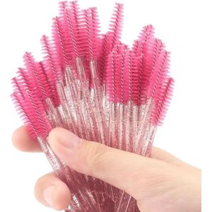 Wegwerp Wimper en Wenkbrauw Borsteltjes - Mascara Borsteltjes - 50 stuks - roze glitter