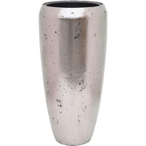 Frigus vaas zilver 65cm hoog | Hoge vaas met een rauwe metallic zilveren finish | Grote bloempot plantenbak vazen