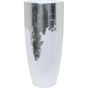 Luna vaas wit zilver 75cm hoog | Grote witte hoogglans zilveren vaas | Brede bloempot plantenbak vazen﻿