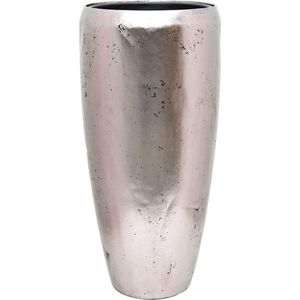 Frigus vaas zilver 85cm hoog | Hoge vaas met een rauwe metallic zilveren finish | Grote bloempot plantenbak vazen