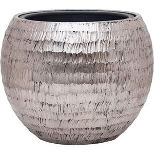 Frigus bloempot zilver 60cm breed | Brede bloempot metallic zilveren metaalkleur met relief | Grote plantenpot plantenbak vaas vazen
