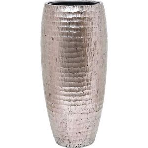 Frigus vaas zilver 75cm hoog | Hoge vaas geborsteld zilver met een metallic zilveren finish | Grote bloempot plantenbak vazen