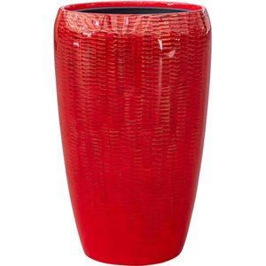 Vida vaas rood 68cm hoog | Rode hoogglans met snakeskin design | Hoge grote bloempot plantenbak vazen