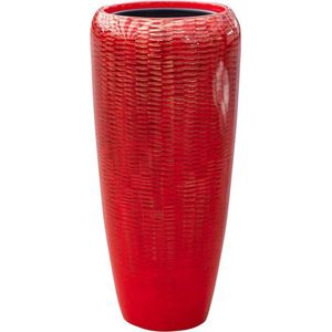 Vida vaas rood 75cm hoog | Rode hoogglans met snakeskin design | Hoge grote bloempot plantenbak vazen